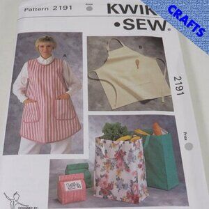 Kwik Sew 2191 Sewing Pattern Aprons, Shopping Bag, Lunch Bag UNCUT